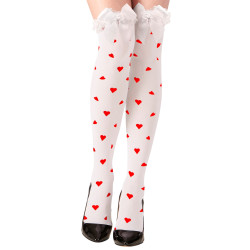 Dámské bílé nadkolenky se srdíčky a mašlí